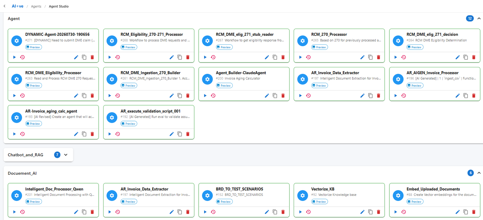 AI+ve Agent Studio showing a library of governed agents organised by category